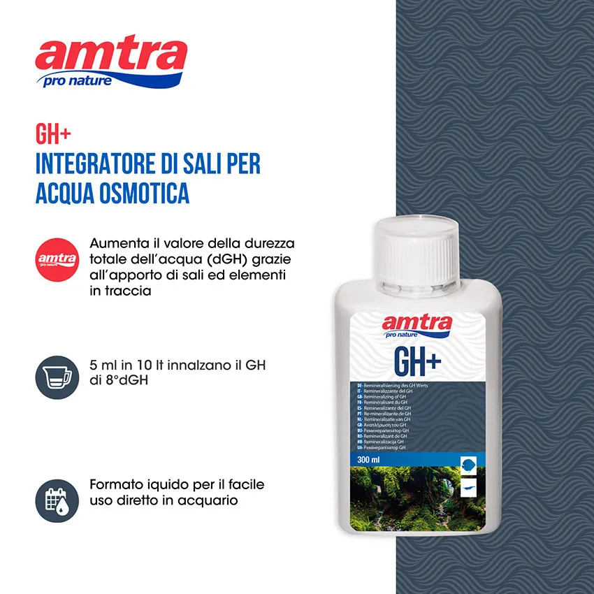 Amtra Gh+ 300 ml - Integratore di sali per per l'aumento della durezza totale in acquario o in acqua osmotica