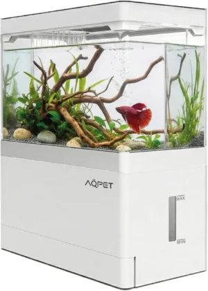 Aqpet Hydo Led 3.5 lt Bianco - Mini Acquario da scrivania 3.5 lt - 18×9,5×21h cm con supporto per smartphone