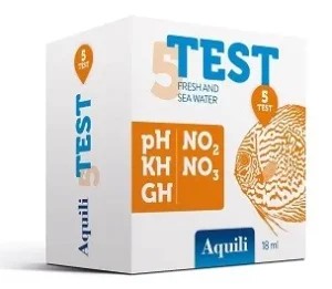 Aquili Test 5 in 1 pH – GH – KH – NO2 - NO3  a reagenti per acqua dolce  e marina