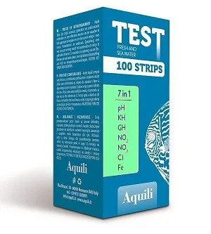 Aquili Test 7 in 1 - 100 Strisce - FRESH WATER - pH - KH - GH - NO2 - NO3 - Fe - Cl per acqua dolce