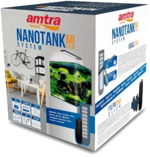 Amtra NanoTank cubo System 60 litri completo - 38x38x43 cm vetro curvo con filtro e plafoniera a led