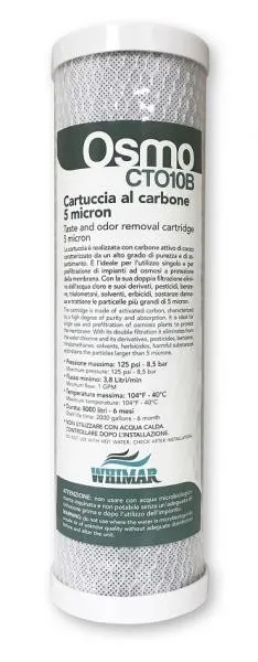 Whimar Ricambio Cartuccia Carbone Pressato - Carbon Block 5 micron - CTO10B - per impianti osmosi a bicchiere da 10"