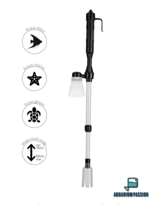 Aqpet AqClean - Aspirarifiuti ELETTRICO a batterie + alimentatore a 12V - Campana per pulizia acquario