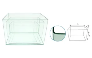 Acquario in vetro  con angolo stondato 50x34x34h