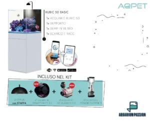 Aqpet Kit Kubic 50 reef completo di tecnica - Acquario marino 50x50x50 cm con sump e supporto, skimmer, luci e pompe Aquamedic