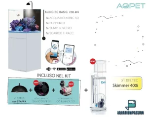 Aqpet Kit Kubic 50 reef completo di tecnica - Acquario marino 50x50x50 cm con sump e supporto, Deltec, luci e pompe Aqua Medic