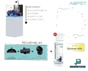 Aqpet Kit Kubic 50 reef completo di tecnica - Acquario marino 50x50x50 cm con sump e supporto, Deltec, luci e pompe Aqpet