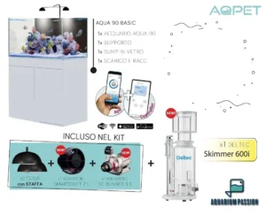 Aqpet Kit Aqua 90 reef completo di tecnica - Acquario marino 90x50x50 cm con sump e supporto, Deltec, luci e pompe Aqua Medic