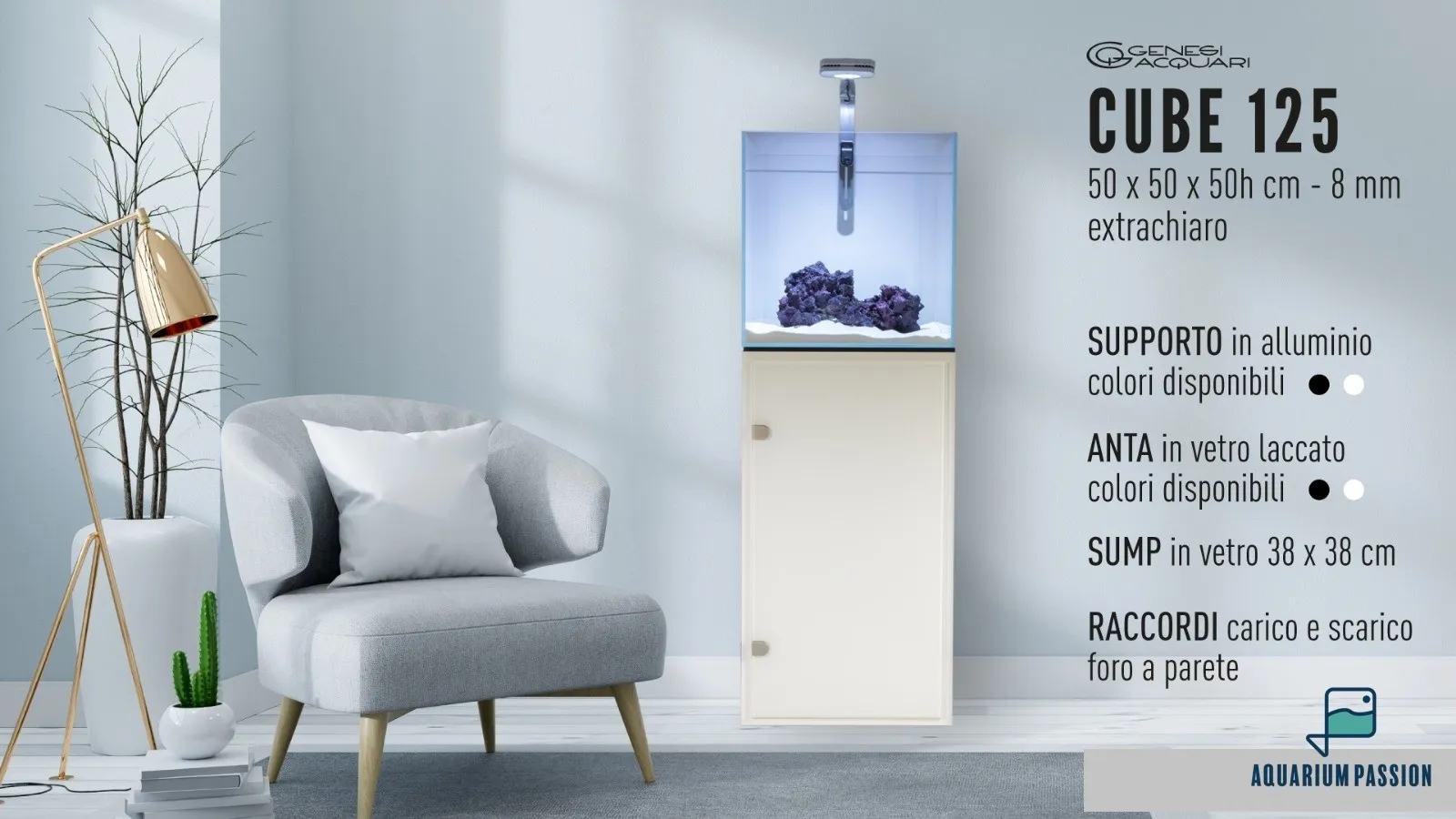 Genesi Acquari Reef Plus Nero 100x50x50 cm - Acquario marino in vetro extrachiaro con sump e supporto