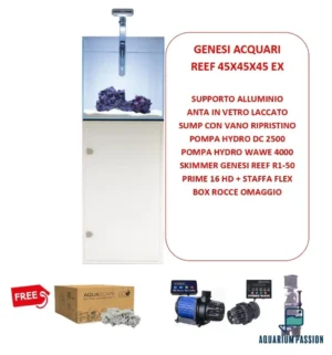 Genesi Acquari Reef Plus Bianco 45x45x45 cm COMPLETO di TECNICA - Acquario marino in vetro extrachiaro
