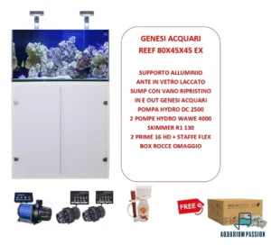 Genesi Acquari Reef Plus Bianco 80x45x45 cm COMPLETO di TECNICA - Acquario marino in vetro extrachiaro con sump e supporto