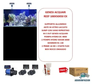 Genesi Acquari Reef Plus Nero 100x50x50 cm COMPLETO di TECNICA - Acquario marino in vetro extrachiaro con sump e supporto